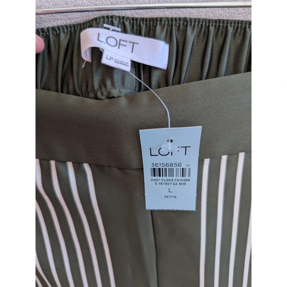 Wide Leg Pants Womens Petite Large Green Geometric Satin Pull On LOFT NWT - Picture 6 of 7